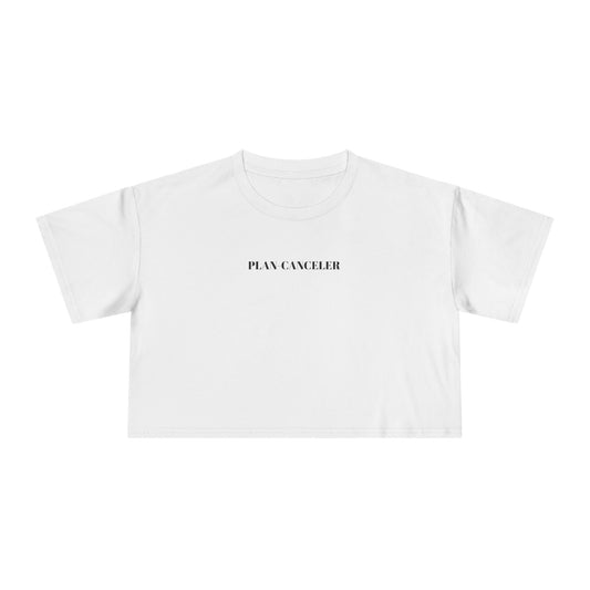 plan-canceler - women's crop tee in white