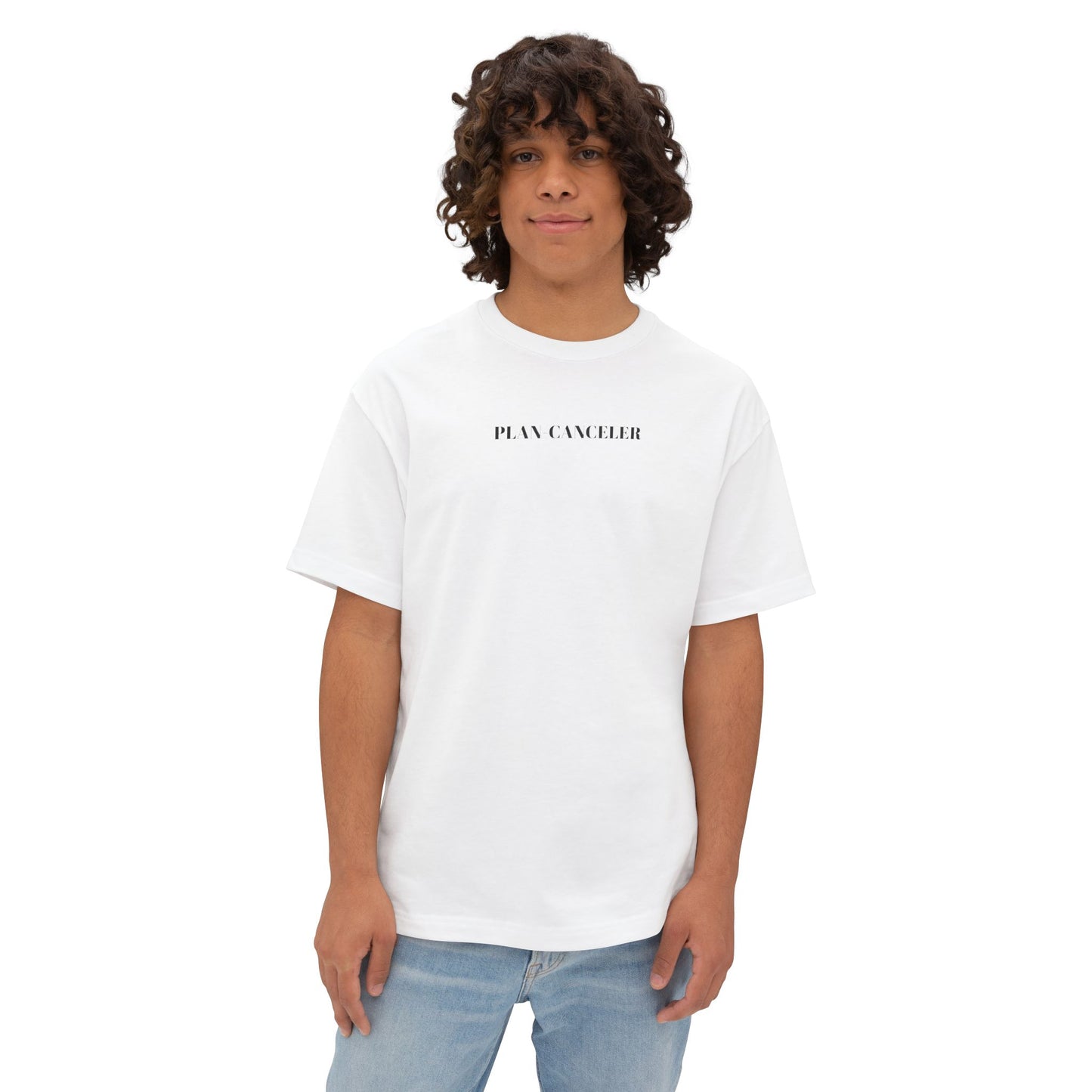 plan-canceler - unisex oversized boxy tee in white